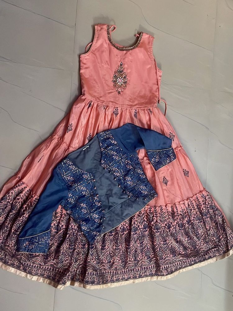 Designer  Peach Gown with coat set