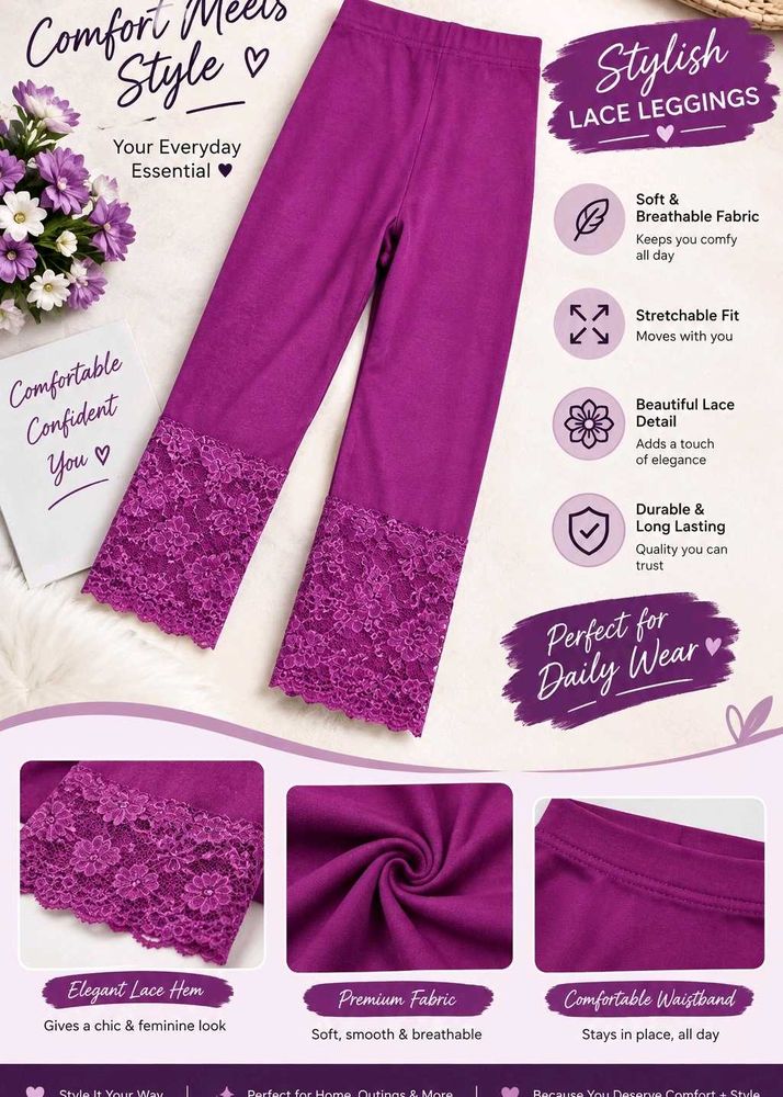 ✨ Women’s Lace Hem Leggings | Stylish &amp; Comfortabl