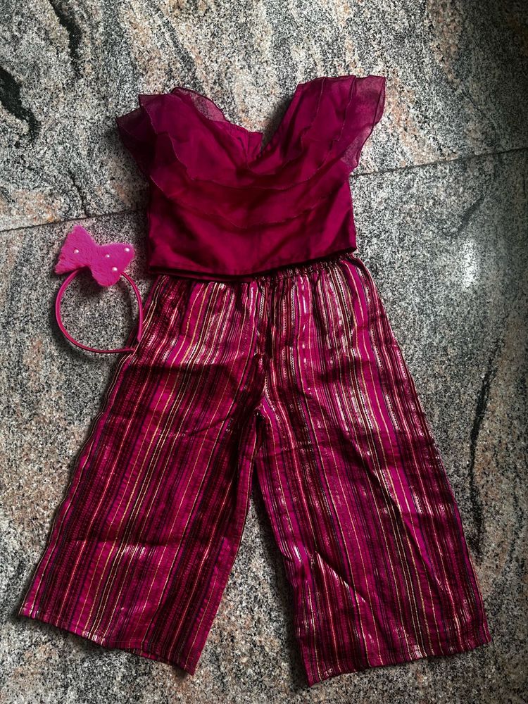 Girls Ethnic Kurta Set with Palazzo &amp; Headband