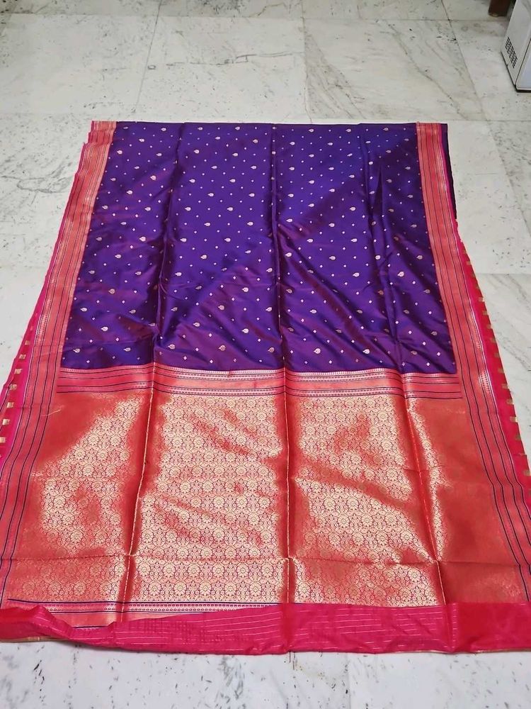 New Beautiful Purple Saree with Gold Motifs