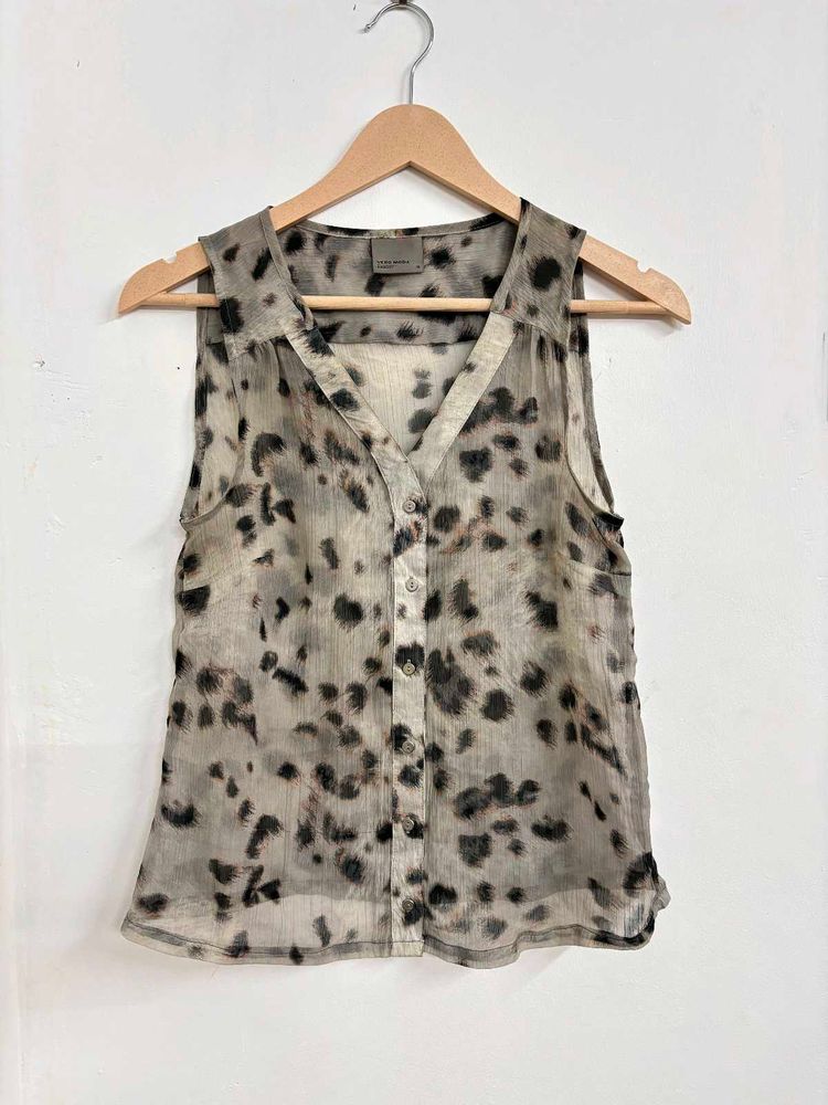 Sheer Leopard Print Sleeveless Top
