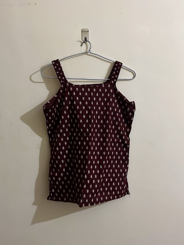 Maroon Printed Spaghetti Strap Top