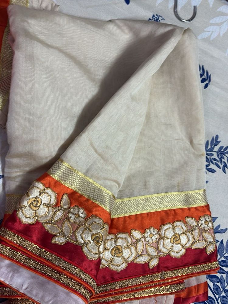 Elegant Cream Saree with Floral Border