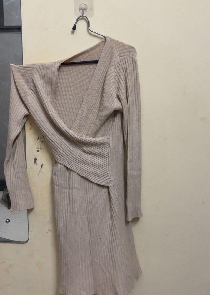 Ribbed Knit Wrap Dress