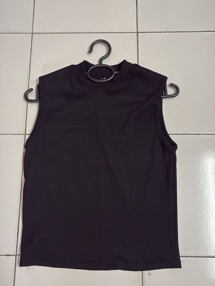 Sleeveless Mock Neck Ribbed Top