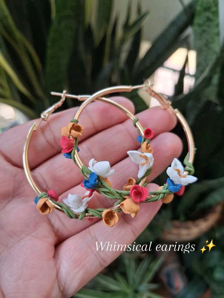 Whimsical Floral Hoop Earrings
