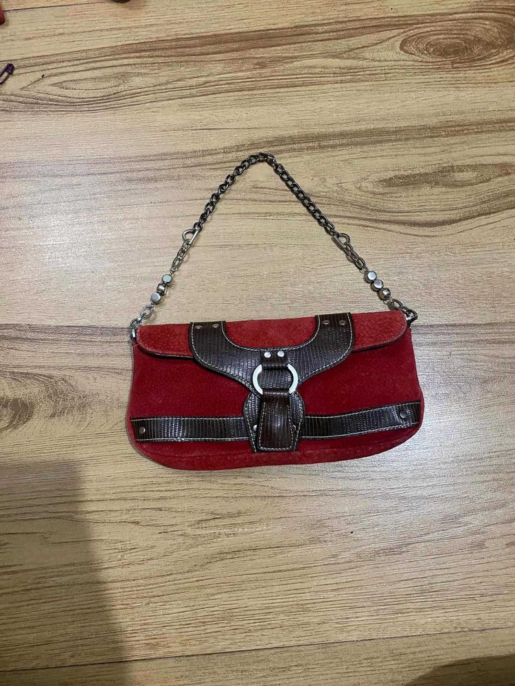 Red Suede &amp; Leather Clucth Bag