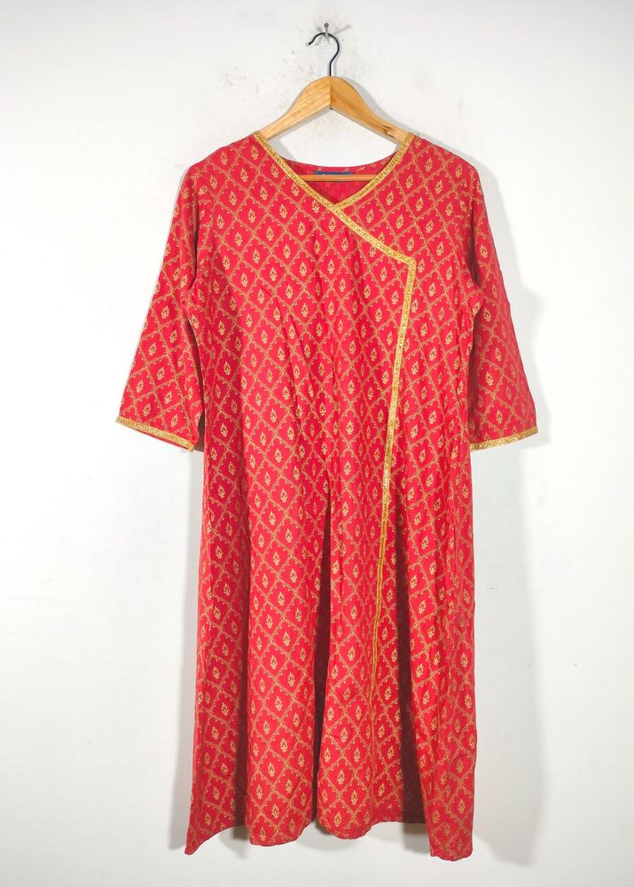 Red With Gold Floral Print Kurtas (Women's)