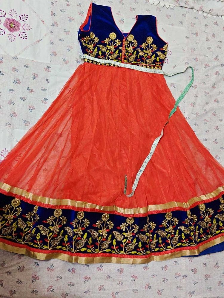 velvet and net anarkali kurti