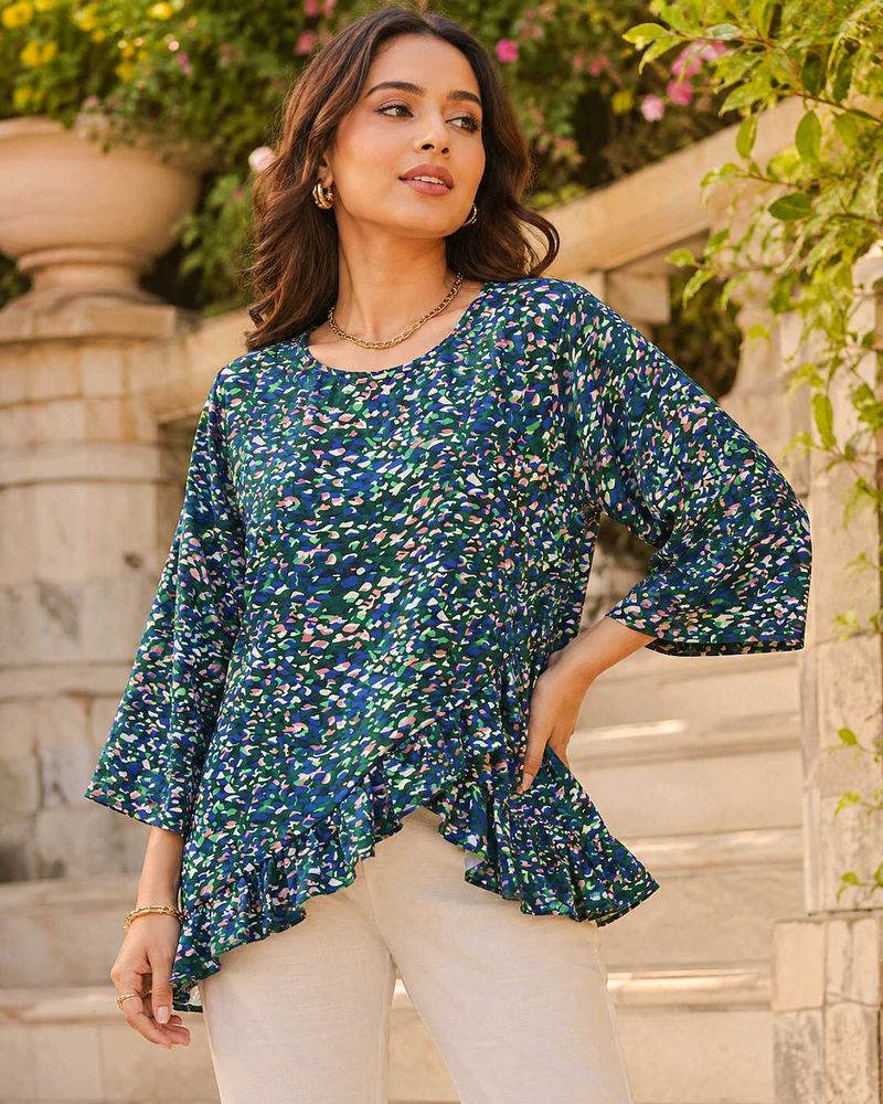 Stylish Printed Ruffle Tunic Top
