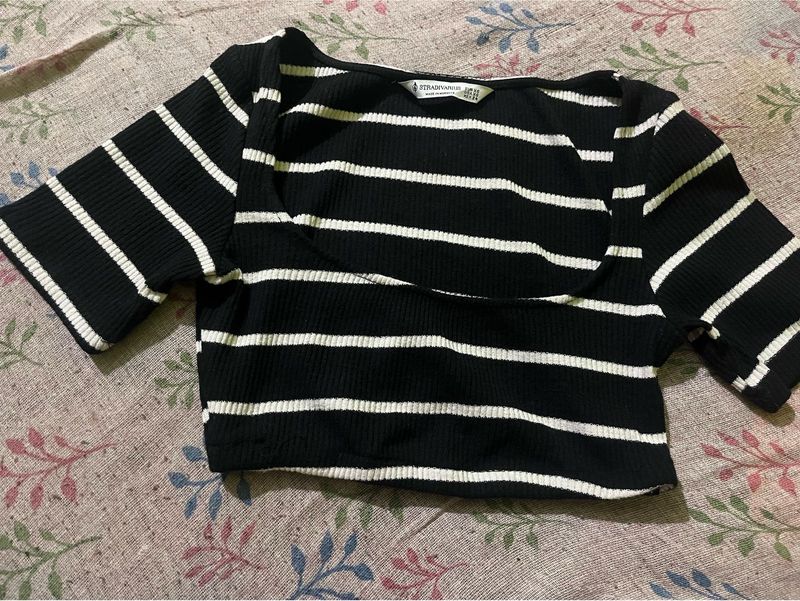 Striped Black Crop Top