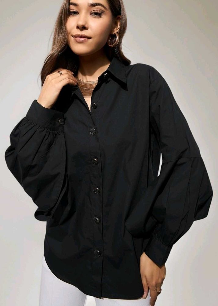 Black Balloon Sleeve Shirt