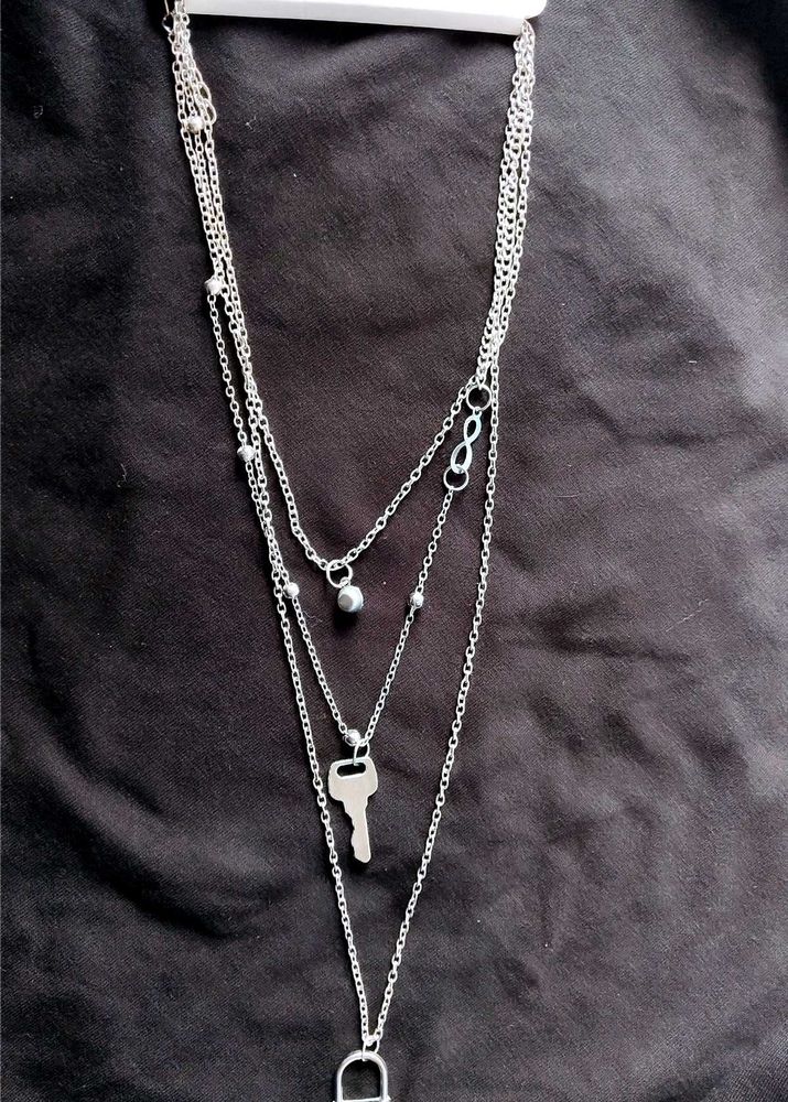 Layered Key &amp; Lock Necklace + earring set