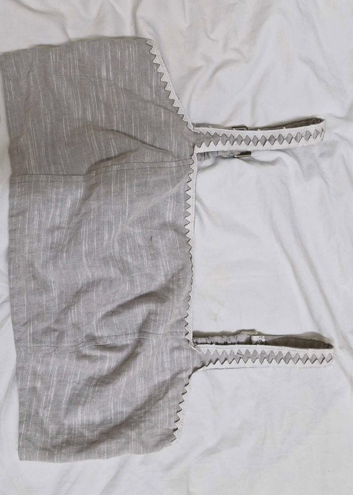 Gray Blouse with White Trim