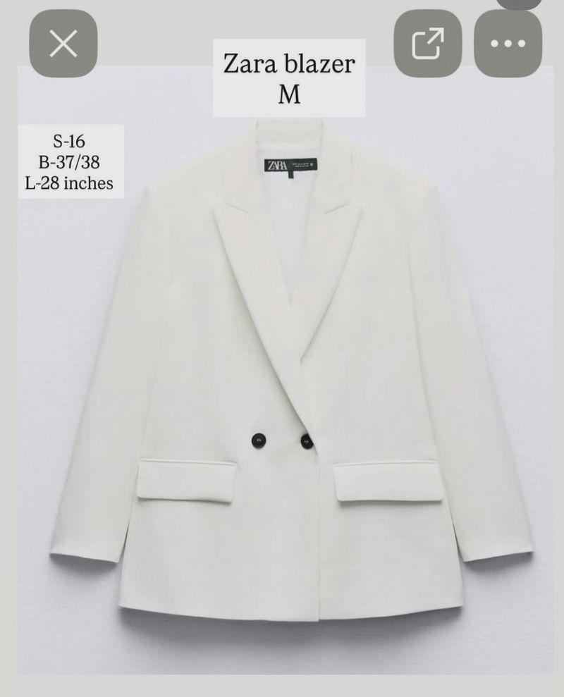Zara White Double-Breasted Blazer