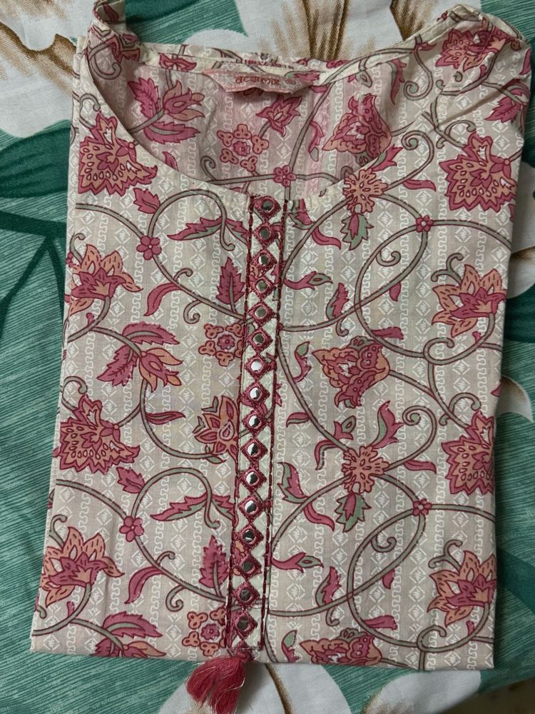 Beautiful Floral Print Kurta with Mirror Work