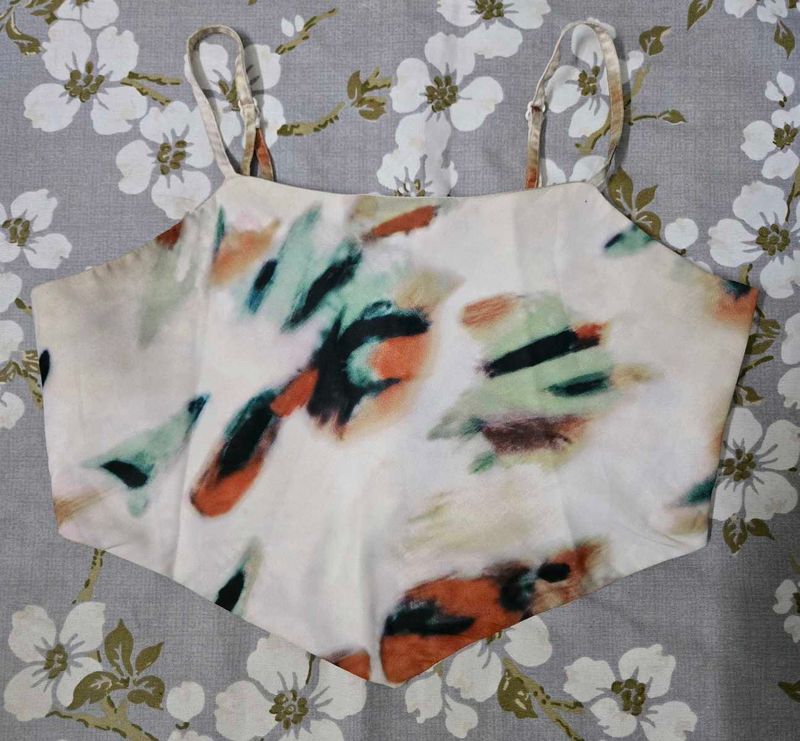 Abstract Print Spaghetti Strap Crop Top
