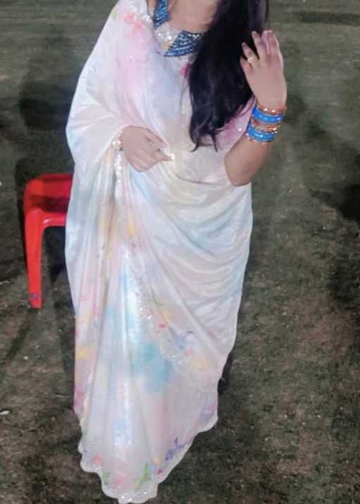 Elegant White Floral Saree