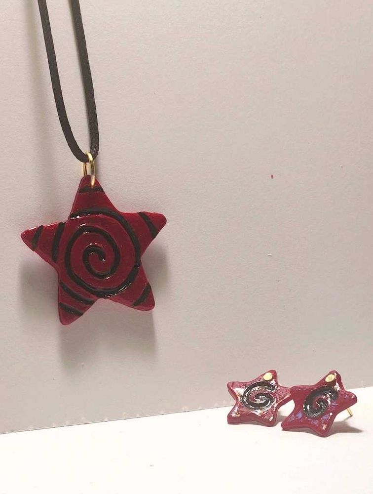 Y2K Spiral Star Pendant + Earrings Set