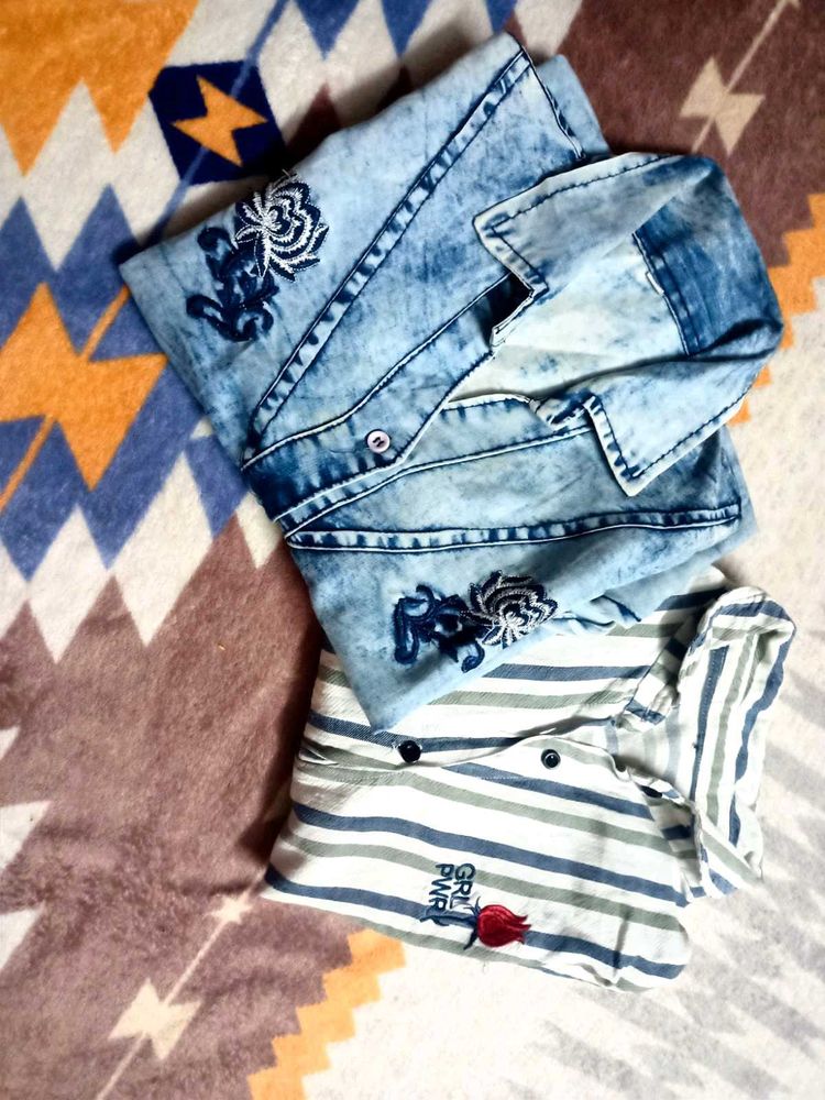 Combo Of Denim And Cotton Shirt