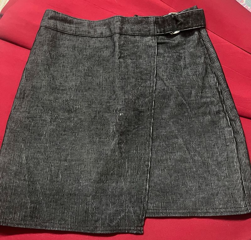 Corduroy Wrap Skirt with Belt