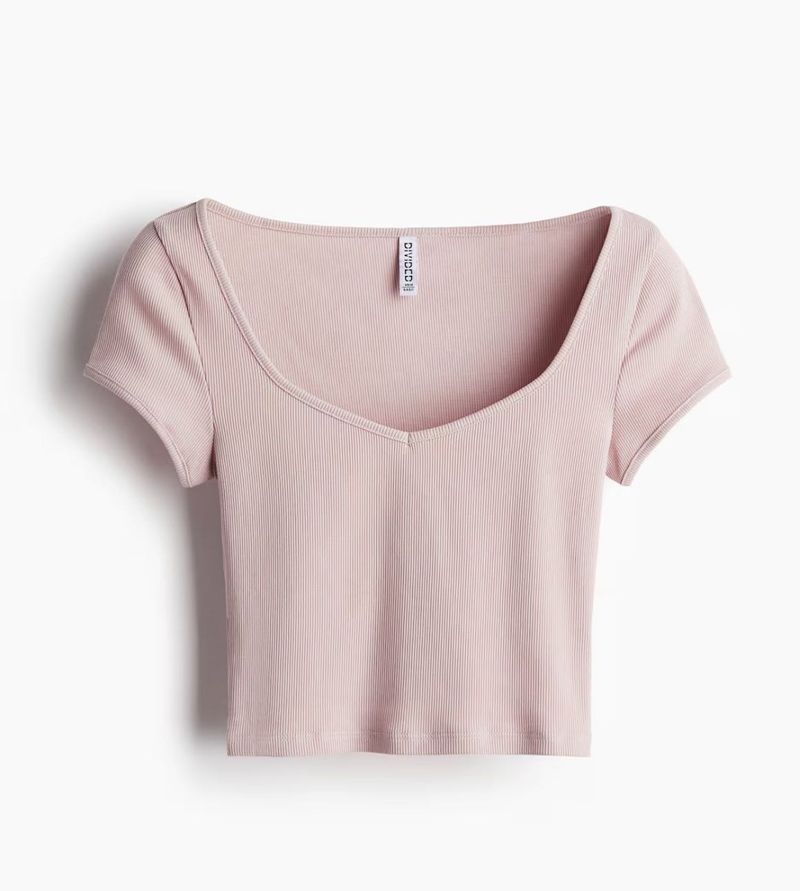 Pink V-Neck Cropped Top