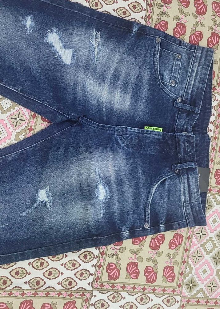 Stylish Distressed Blue Denim Jeans
