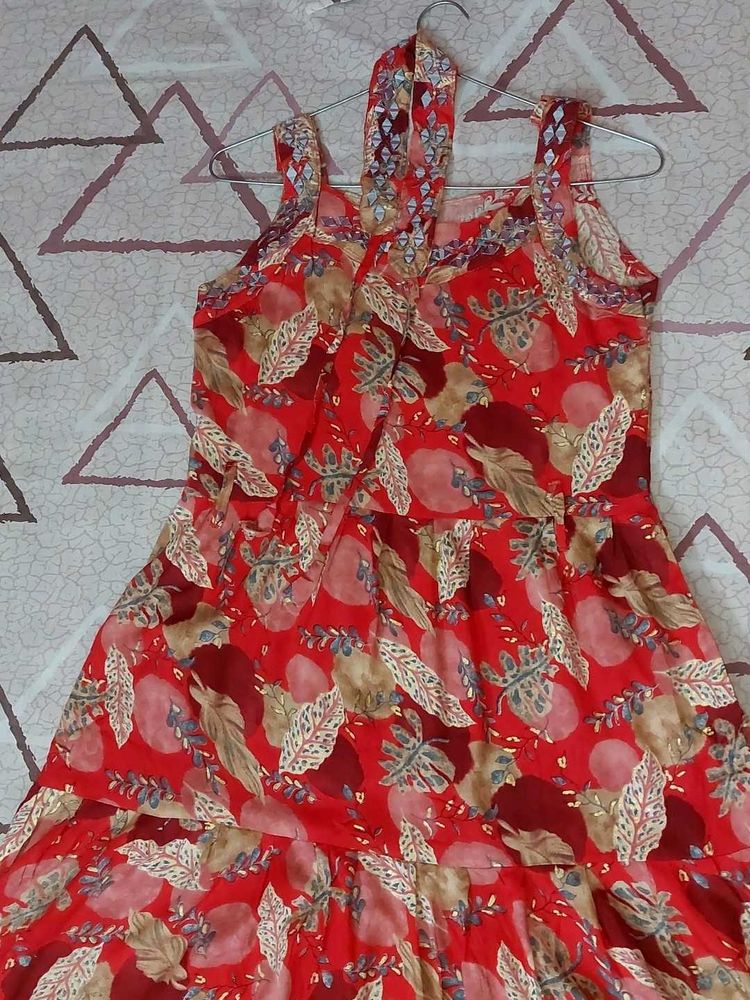 Boho Red Floral Print Dress