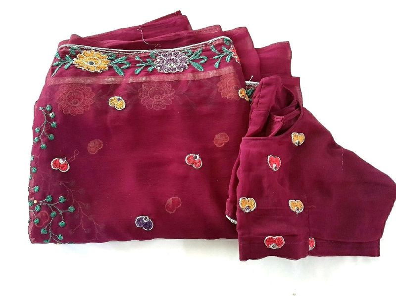 Embroidery Saree With Blouse
