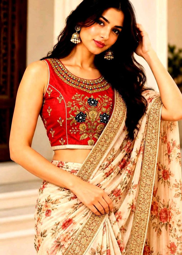 Designer Red Embroidered Blouse