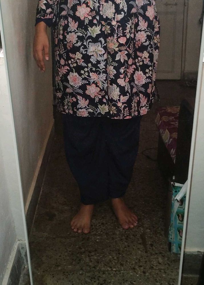 Floral Printed Kurta with Navy Blue Pants