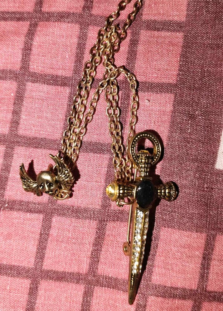 Gothic Dagger &amp; Skull brooch