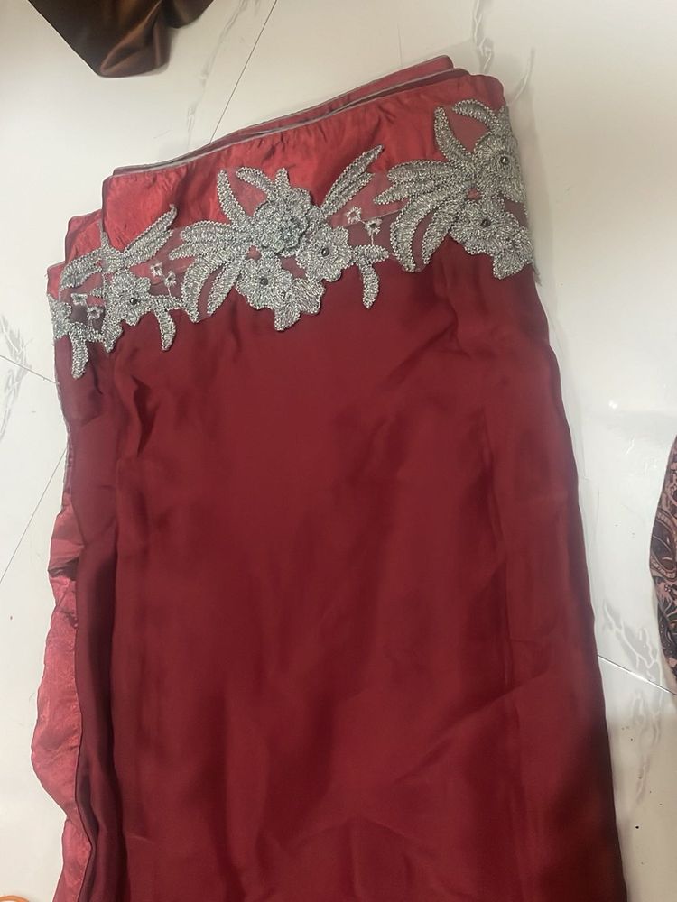 Maroon &amp; Silver Trim Fabric
