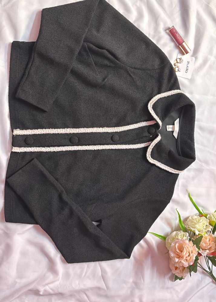 Chic Grey Kurta Set with White Trim
