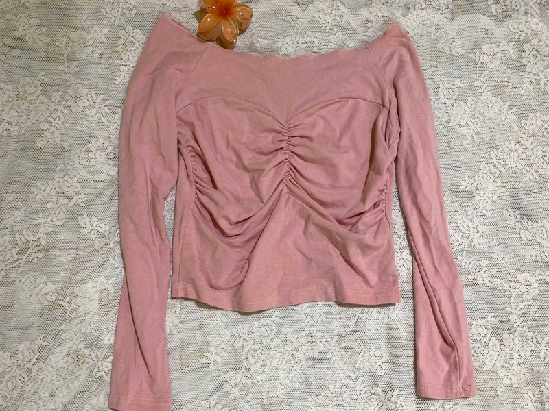 Chic Pink Ruched Long Sleeve Top