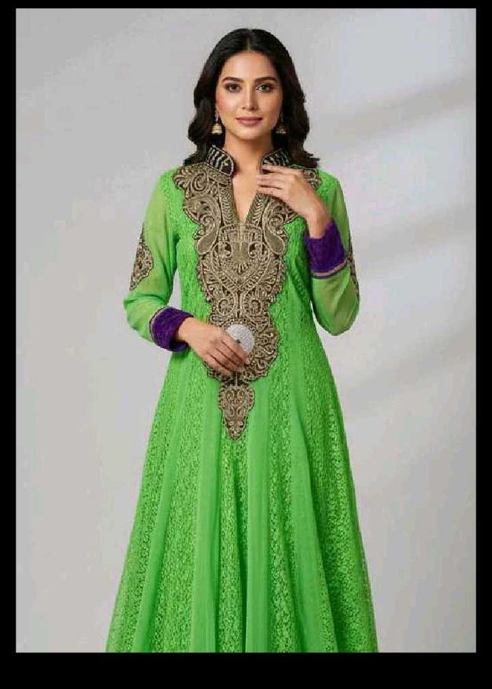 Lime Green Embroidered Anaarkali