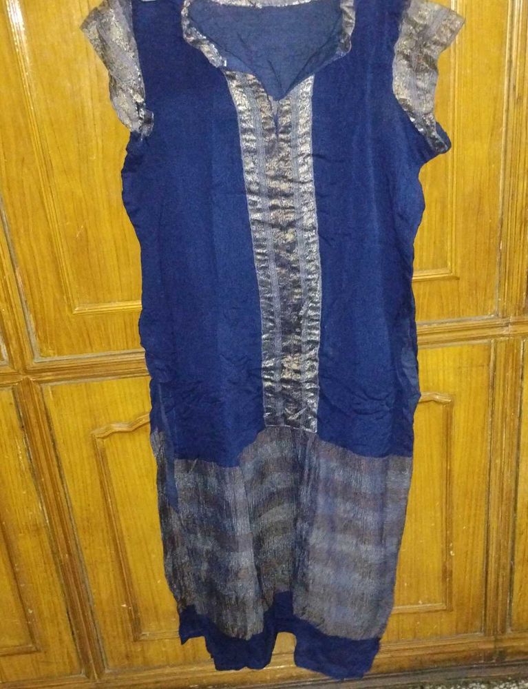 Blue Kurta with Embellished Yoke