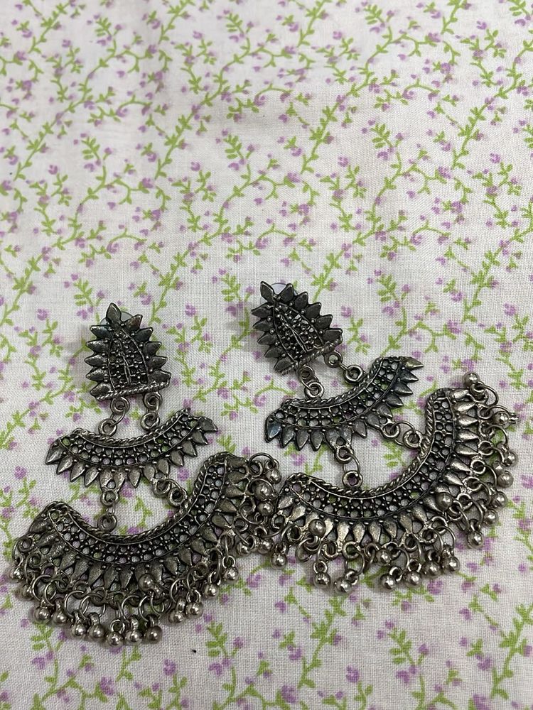 Oxidized Silver Jhumka Earrings