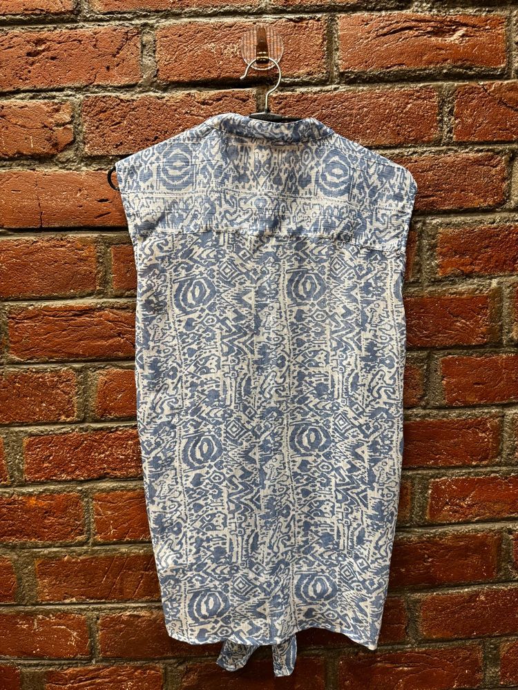 Boho Blue &amp; White Print Sleeveless Tunic