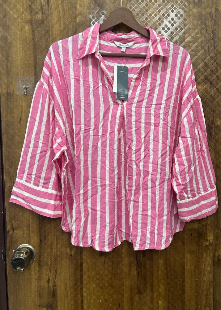 Chic Pink &amp; White Striped Button-Up Top