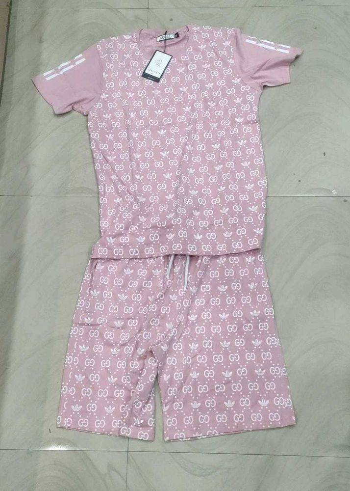 Pink Patterned Tee &amp; Shorts Set