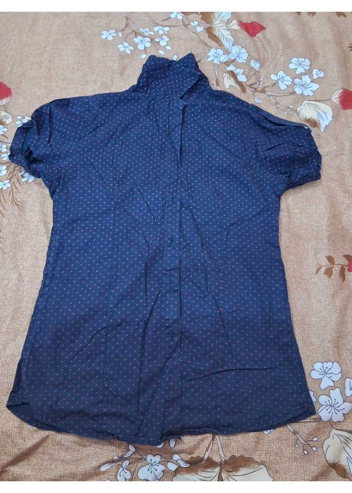 Navy blue polka dot shirt