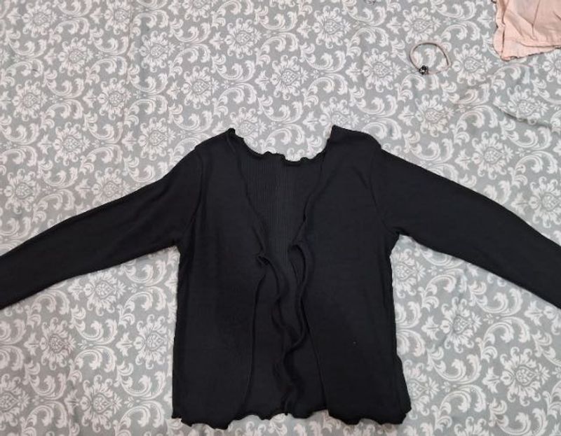 Sheer Black Open Front Cardigan