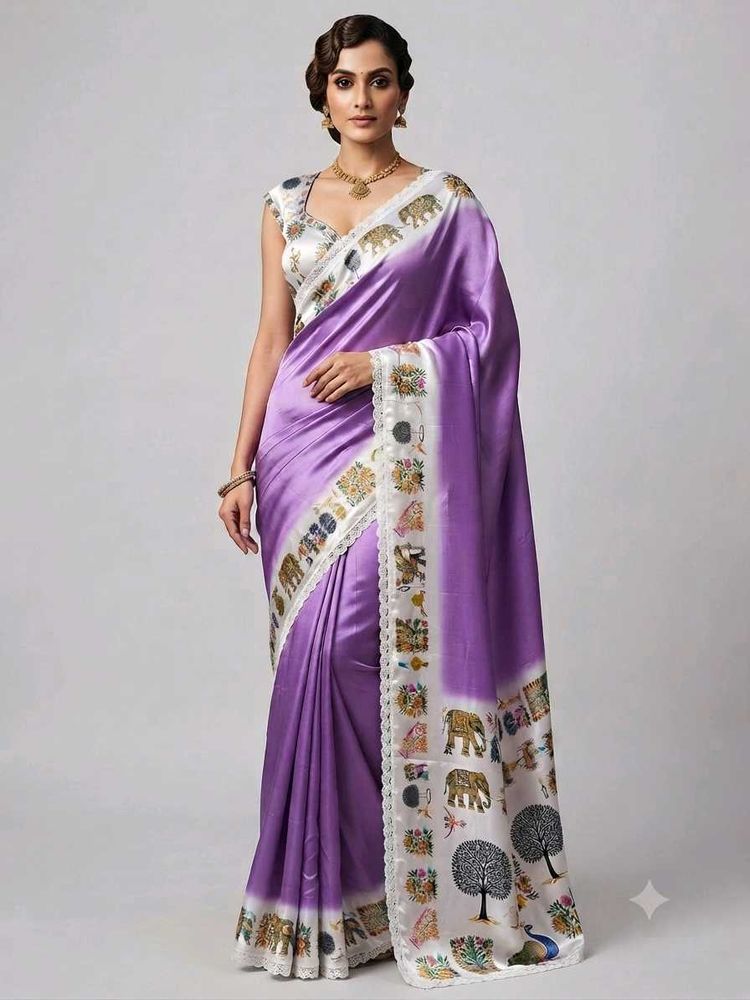New Radha Rani Elegant Purple Elephant Print Saree