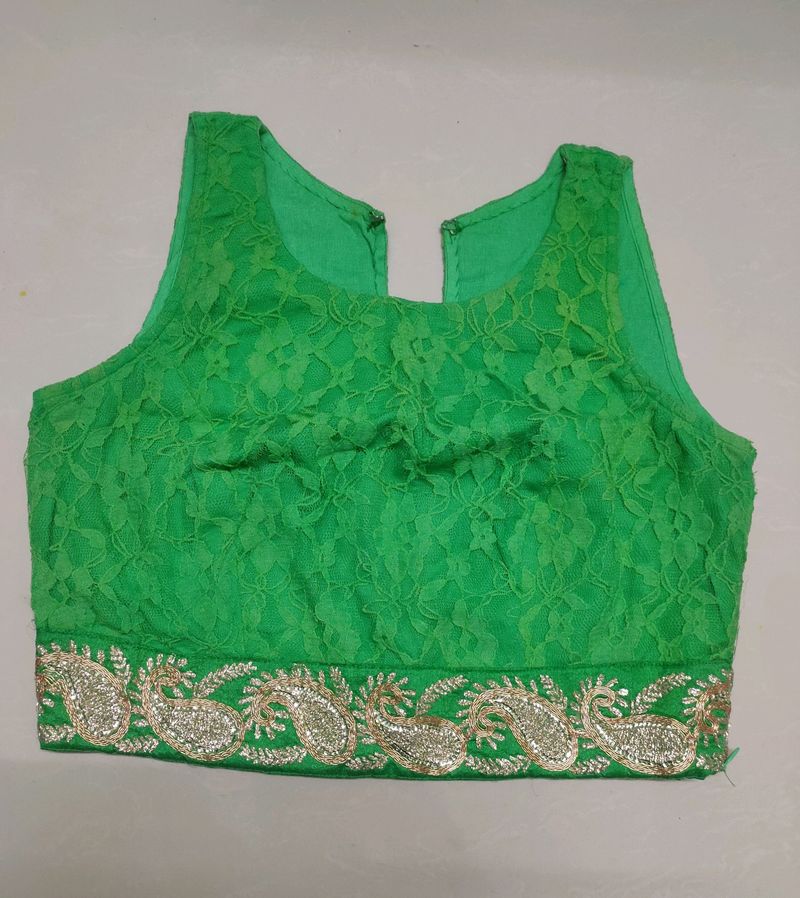 Beautiful Light Green Net Blouse with Golden Embro