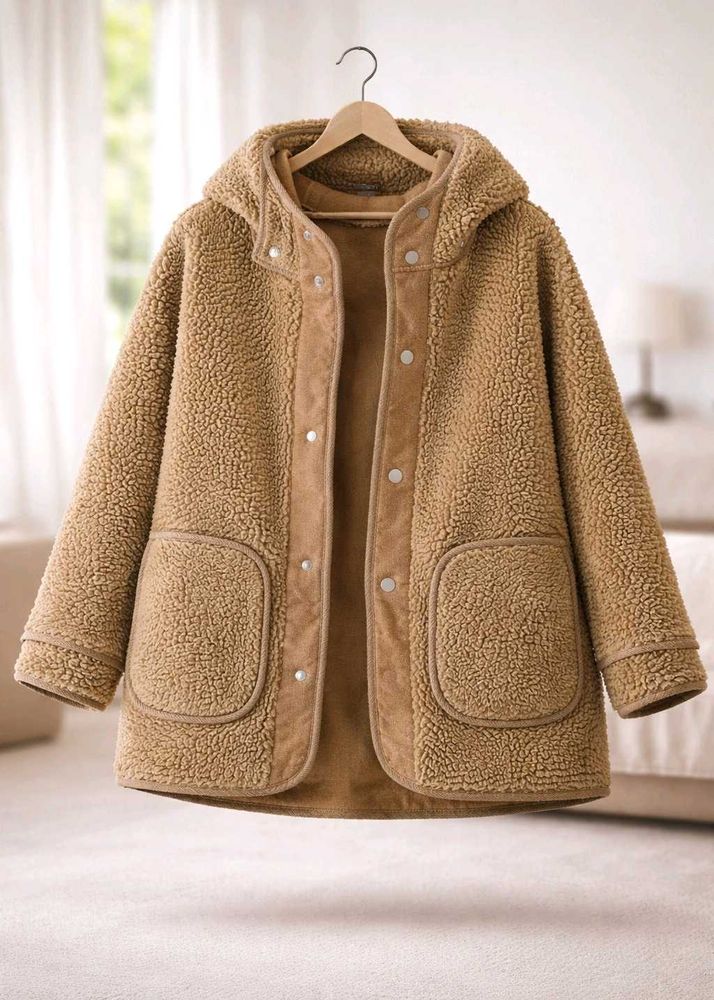 Cozy Beige Hooded Teddy Jacket - Unisex