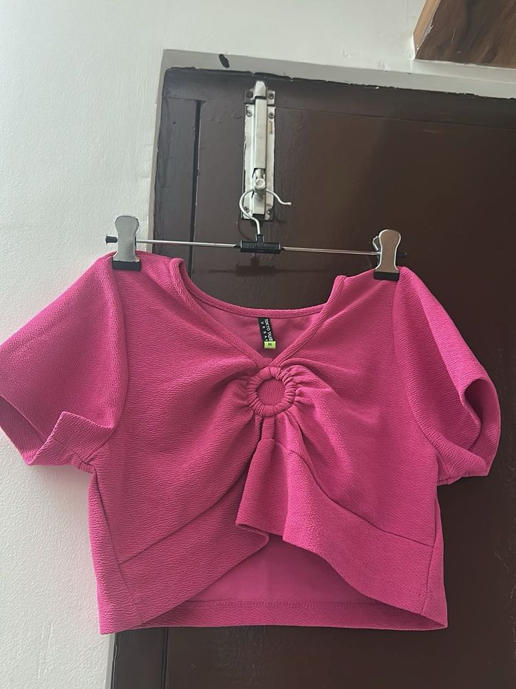 Hot Pink Cropped Ring Detail Top