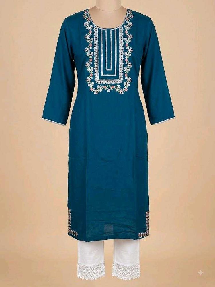 Embroidered Teal Kurta Set