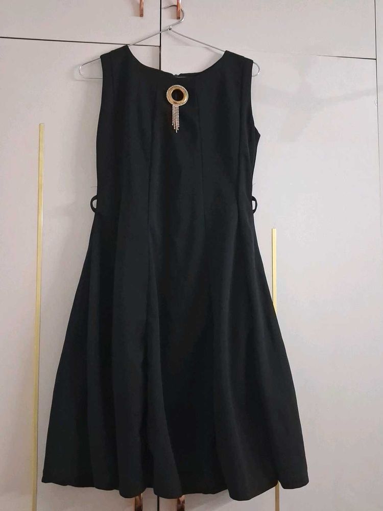 Chic Black Sleeveless Dress with Embellishment