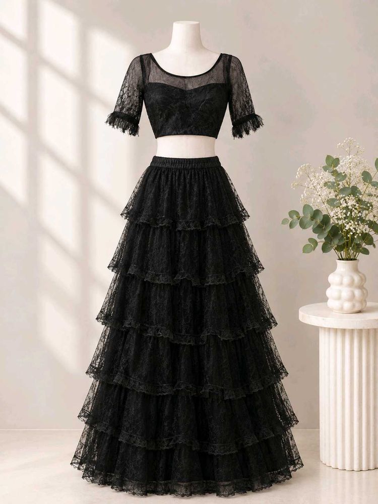 Elegant Black Ruffle Lehenga with odhani
